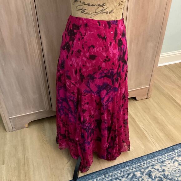 Vintage ICE Purple pink sequin mermaid Print Asymmetrical Silk Skirt 3X plus Sz - Picture 1 of 16